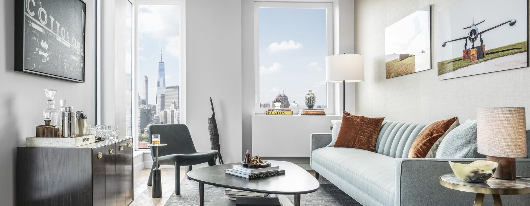 a living room with a couch and a coffee table